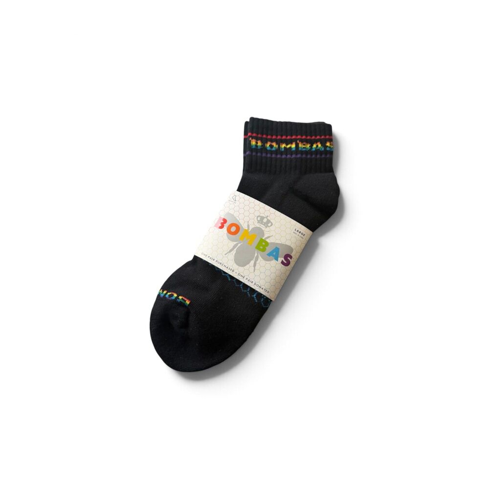 Bombas Double Rainbow Quarter Socks Black Pride LGBTQ+